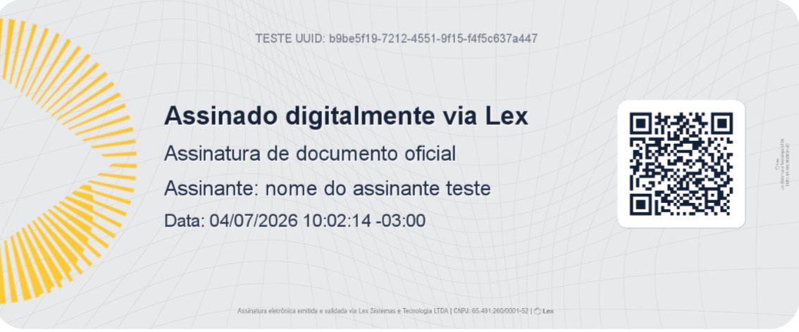 Exemplo de documento assinado digitalmente via Lex com QR Code de validação
