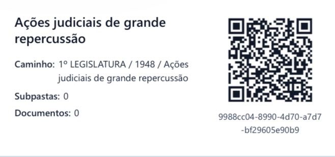 Exemplo de etiqueta documental com QR Code para identificação de acervo físico